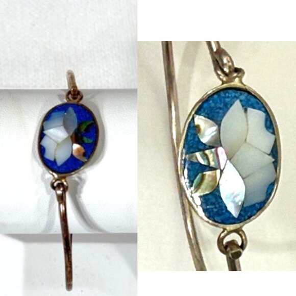 Alpaca silver, mother of pearl and abalone floral bracelet. - Picture 1 of 6